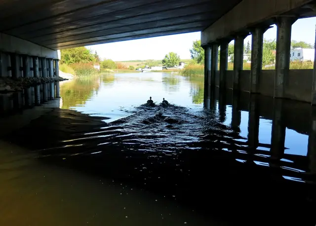 View from under the bridge at Jackfish Lake